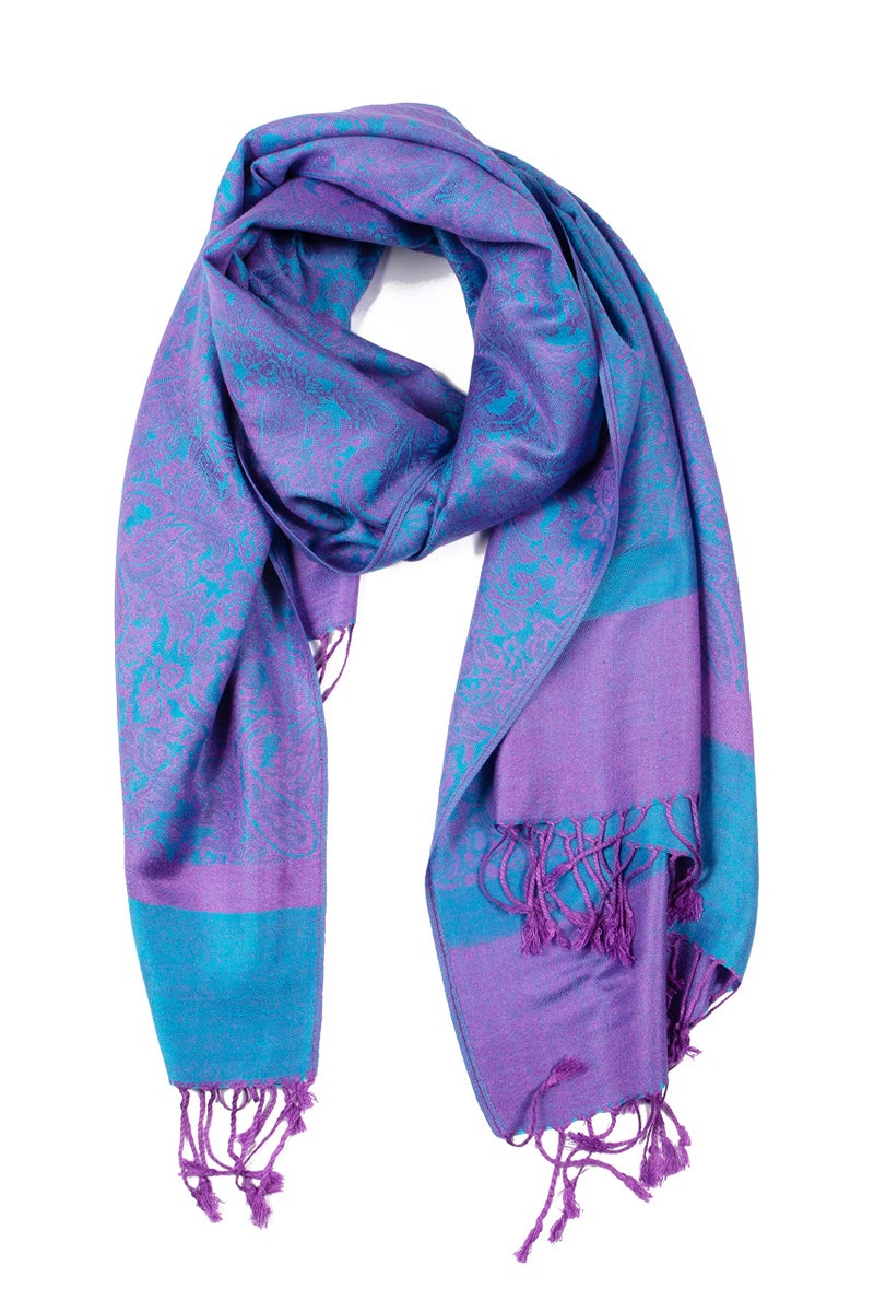 Sakkas Two Tone Vintage Jacquard Paisley Pashmina Shawl Wrap Scarf Stole - Turquoise/Purple - Image 5